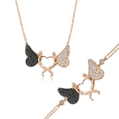 925 Ayar Gümüş Kalpli Melek Set ST1160076 - 1