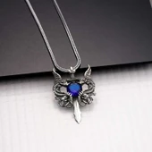 925 Ayar Gümüş Mavi Taşlı Ejderha Erkek Kılıç Kolye T7930 thumbnail 2