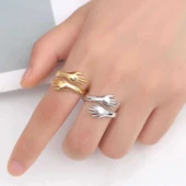 925 Ayar Gümüş Gold Sarılan Eller Yüzük T5110 - 3