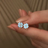 925 Ayar Gümüş Fosforlu Mavi Yonca Küpe T5148 thumbnail 3