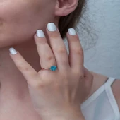 Supertrend ​gümüş Rose Mavi Lotus Çiçeği Yüzük - 4