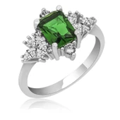 Gümüş Yeşil Baget Taşlı Kadın Yüzük thumbnail 1