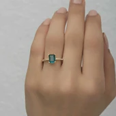Gümüş Gold Yeşil Baget Taşlı Kadın Yüzük thumbnail 5