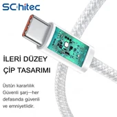 ScHitec 240W 3Metre Type-C to Type-C Örgülü Hızlı Data ve Şarj Kablosu Beyaz TC35 thumbnail 2