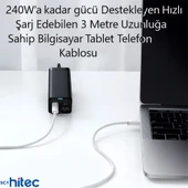 ScHitec 240W 3Metre Type-C to Type-C Örgülü Hızlı Data ve Şarj Kablosu Beyaz TC35 thumbnail 3