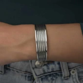 Gümüş Eskitme Desenli Kadın Bilezik - 4