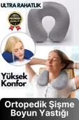 Özel Üretim Portatif Rahat Konforlu Seyahat Yolculuk Araba Uçak Kadife Ortopedik Şişme Boyun Yastığı - 1