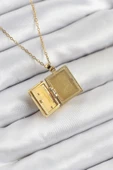 CEYLAN ADAM 316L Çelik Zirkon Taşlı Açılabilr Kapaklı Kitap Model Gold Renk Kadın Kolye - 2