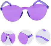 CEYLAN ADAM  Sert Mika Oval Şekilli Çerçevesiz Mor Gözlük Retro Parti 5x14 cm thumbnail 2