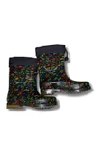 Konçlu Peluşlu Kadın Yağmur Çizmesi 36-40 Yeşil Çiçekli - 4