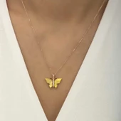 Supertrend Gümüş Rose Sarı Kaplangözü Taşlı Kelebek Kolye - 3