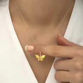 Supertrend Gümüş Rose Sarı Kaplangözü Taşlı Kelebek Kolye - 5