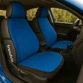 Ön 2'li Mavi Renk Sırt Dayamalı Oto Minderi  Kapitone Kumaş Koltuk Koruyucu - 1