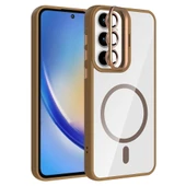 Zore Galaxy ile uyumlu A35 Kılıf Standlı ve Kamera Lens Hediyeli M-Safe Şarj Özellikli Etro Kapak - 1