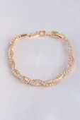 Vip Seri Pirinç Zirkon Taşlı Gold Renk Sarmal Model Bileklik - 1