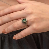 Gümüş Yeşil Çiçek Desenli Otantik Kadın Yüzük thumbnail 4