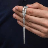 Gümüş Kapsül Kesim Çizgili Erkek Tesbih - 2