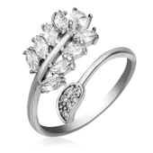 Supertrend Gümüş Ayarlanabilir Beyaz Taşlı Yaprak Kadın Yüzük - 1