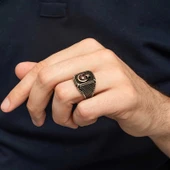 Gümüş Kırmızı Taşlı Ay Yıldız Erkek Yüzük thumbnail 4