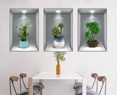 CEYLAN ADAM  3D Çiçek Vazo Duvar Sticker 3 lü Set GRİ Fon thumbnail 4