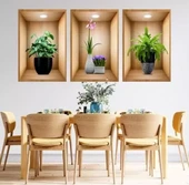 CEYLAN ADAM  3D Çiçek Vazo Duvar Sticker 3 lü Set Kahverengi Fon thumbnail 3