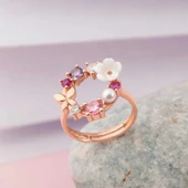 Supertrend Gümüş Ayarlanabilir Rose Manolya Çiçeği Kadın Yüzük - 1