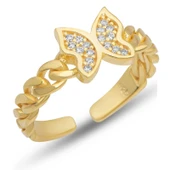 Supertrend Gümüş Ayarlanabilir Gold Kelebek Kadın Yüzük - 1