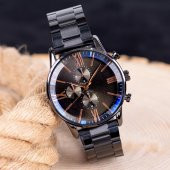 Yeni Sezon Roma Rakamlı Siyah Çelik Kordonlu Siyah Kasa Tasarımlı Erkek Kol Saati ST-304008 thumbnail 3