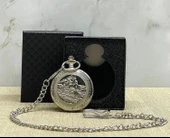 CEYLAN ADAM Özel Kutulu Tren Temali Gümüş Köstekli Saat Alk4675 thumbnail 1