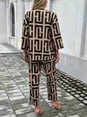 Kadın Uzun Kollu önü Açık Desenli Iki Iplik Ceket Ve Pantolon Ikili Takım - 4