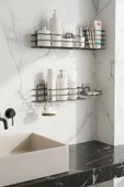 Siyah Yapışkanlı 4’lü Banyo Seti – Duş Rafı, Sabunluk, Diş Fırçalık - Paslanmaz Metal Düzenleyici - 2