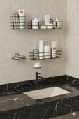 Siyah Yapışkanlı 4’lü Banyo Seti – Duş Rafı, Sabunluk, Diş Fırçalık - Paslanmaz Metal Düzenleyici - 5