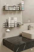 Siyah Yapışkanlı 4’lü Banyo Seti – Duş Rafı, Sabunluk, Diş Fırçalık - Paslanmaz Metal Düzenleyici - 3
