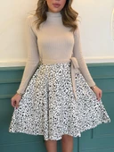 Kadın Uzun Kollu Balıkçı Yaka Belden Bağlamalı üst Kaşkorse Eteği Dalgıç Kısa Elbise - 5