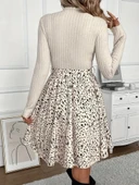 Kadın Uzun Kollu Balıkçı Yaka Belden Bağlamalı üst Kaşkorse Eteği Dalgıç Kısa Elbise - 3