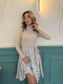 Kadın Uzun Kollu Balıkçı Yaka Belden Bağlamalı üst Kaşkorse Eteği Dalgıç Kısa Elbise - 6