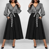 Kadın Uzun Kollu Kruvaze Yaka Dalgıç Krep Midi Boy Elbise - 2