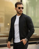 Erkek Içi Astarlı Fermuarlı Bomber Mont Ceket - Siyah - 3