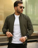 Erkek Içi Astarlı Fermuarlı Bomber Mont Ceket - Haki - 3