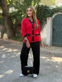 Kadın Uzun Kollu Ribanali Cep Detay Hırka Ve Bol Paça Pantolon Ikili Takım - 1