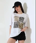 Karma desenli oversize tişört thumbnail 1