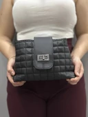 Kapaklı kapitone siyah cilt çanta thumbnail 3