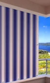 CEYLAN Home Balkon Perdesi Kuş Gözü Ölçü Seçenekli Mavi Beyaz Çizgili - 1