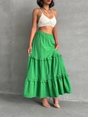 Fırfırlı brodeli astarlı uzun etek yeşil s255047 thumbnail 1