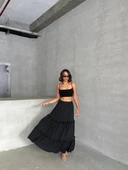 Fırfırlı brodeli astarlı uzun etek siyah s255047 - 2