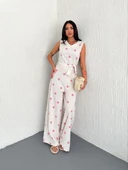 Sırt dekolteli keten beyaz tulum S1036 thumbnail 1