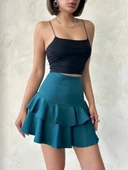 Valonlu fırfırlı etek yeşil s24681 thumbnail 3