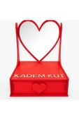 Kişiye Özel İsim Yazılı Ahşap Kırmızı Kalpli Ayna ve Çekmeceli Organizer Kutusu - 8
