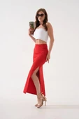 Uzun yırtmaçlı ince kumaş etek kırmızı thumbnail 7