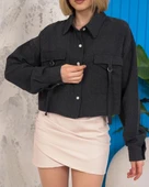 Kemer cepli keten crop gömlek siyah s255350 thumbnail 3